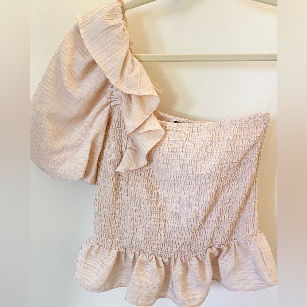 DO+BE One Shoulder Puff Sleeve, Ruffle Detail Blouse/Top